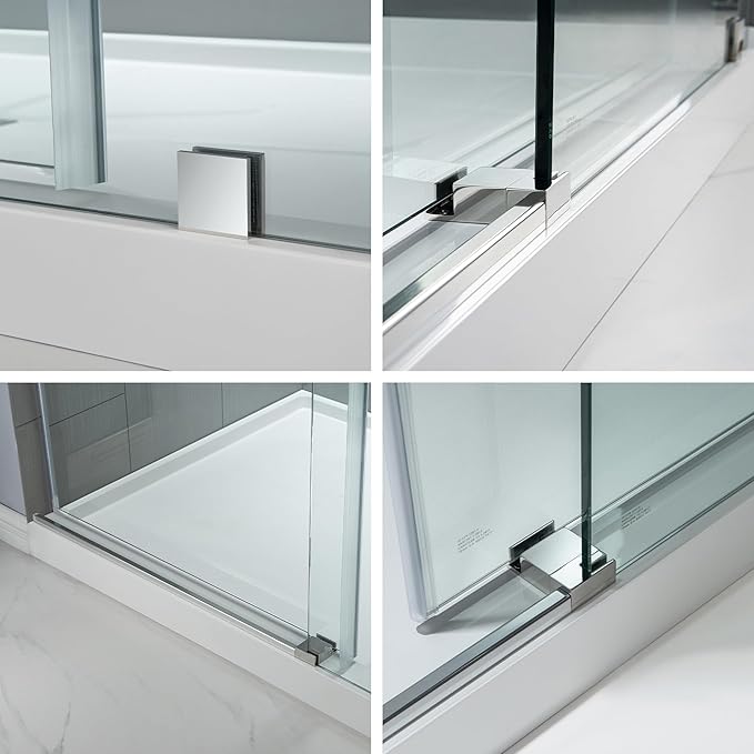 WOODBRIDGE Frameless Sliding Shower Door,44"-48" Width, 76" Height, 3/8" (10 mm) Clear Tempered Glass, Finish, Designed for Smooth Door Closing. Chrome