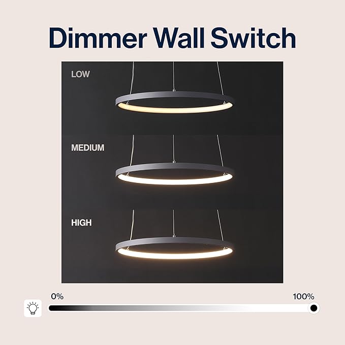 JONATHAN Y 15.75" Gray Modern Integrated LED Pendant Light, Dimmable Round Hoop Chandelier for Kitchen Island, Dining Room, Adjustable Height Metal Hanging Light (JYL7202E)