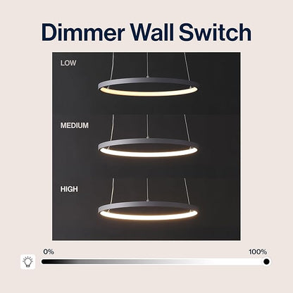 JONATHAN Y 15.75" Gray Modern Integrated LED Pendant Light, Dimmable Round Hoop Chandelier for Kitchen Island, Dining Room, Adjustable Height Metal Hanging Light (JYL7202E)