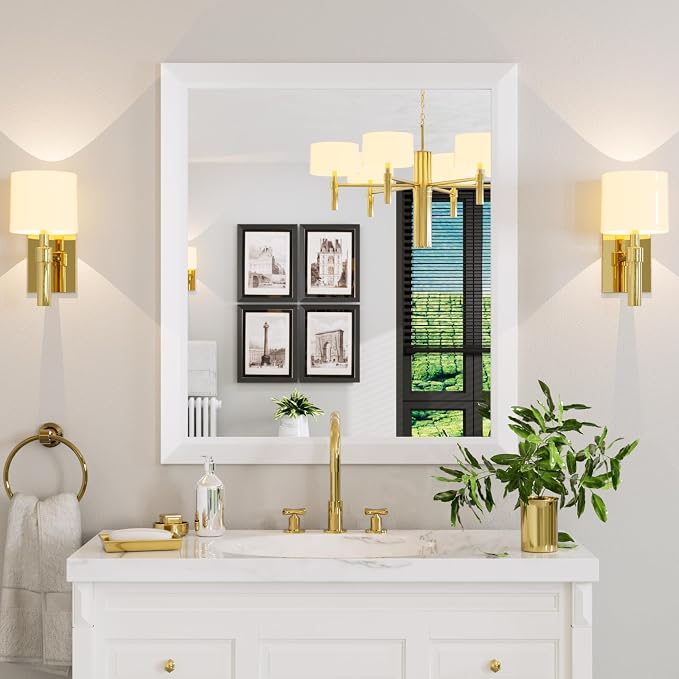 Bathroom Mirror for Wall, 36x32 Inch (White) | HD Reflection, Tempered Glass, Thick Metal Framed Rectangle Mirrors for Over Sink, Vanity, Bedroom, Living Room, Entryway