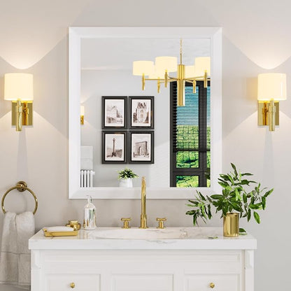 Bathroom Mirror for Wall, 36x32 Inch (White) | HD Reflection, Tempered Glass, Thick Metal Framed Rectangle Mirrors for Over Sink, Vanity, Bedroom, Living Room, Entryway