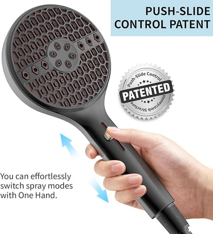 Handheld Shower Head High Pressure, 9-Mode with Power Wash, Matte Black | 71 Inch Kink-Free Hose, Adjustable Bracket, Patented Push-Slide Control, Leakproof for Low Water Pressure
