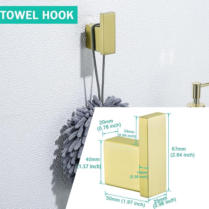 Brushed Gold Bathroom Hardware Set, 18-Inch Towel Bar Set Wall Mounted | Durable SUS304 Stainless Steel Bathroom Accessories Set, 4-Piece,18 inch Towel Bar, Robe Towel Hooks, Toilet Paper Holder