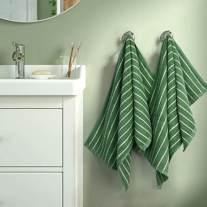 Jacquotha Hand Towels for Bathroom Green Striped - 2-Piece Premium Quick Drying Towels for Kitchen Spa Workout, Stylish Compact for Hand Face Hair, 14” x 29”