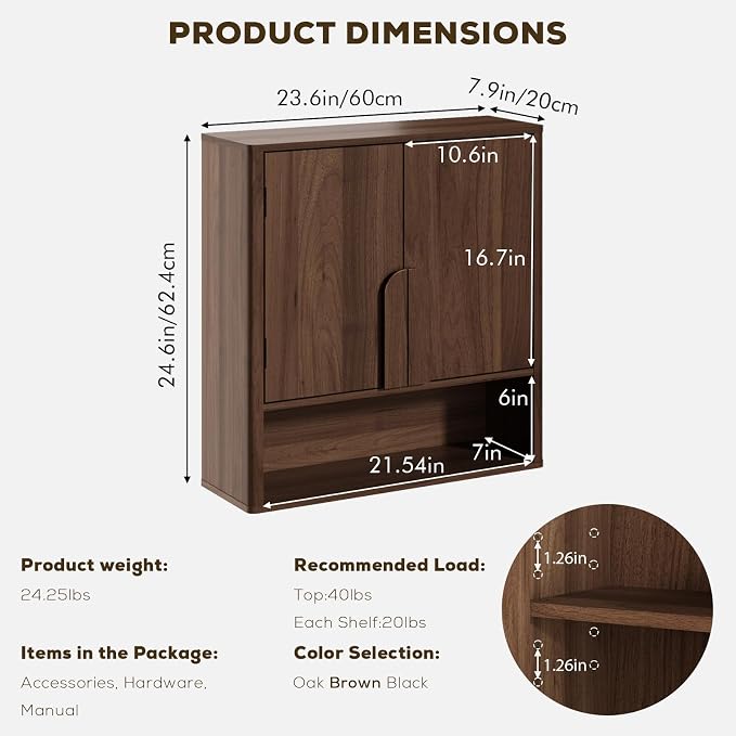 RUSTOWN Wall Mounted Bathroom Cabinets with Rounded Edges & Curved Handles | Adjustable Shelf, 3-Tier Over The Toilet Storage Cabinets, Modern Medicine Cabinet for Laundry Kitchen Living Room
