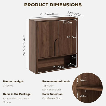 RUSTOWN Wall Mounted Bathroom Cabinets with Rounded Edges & Curved Handles | Adjustable Shelf, 3-Tier Over The Toilet Storage Cabinets, Modern Medicine Cabinet for Laundry Kitchen Living Room