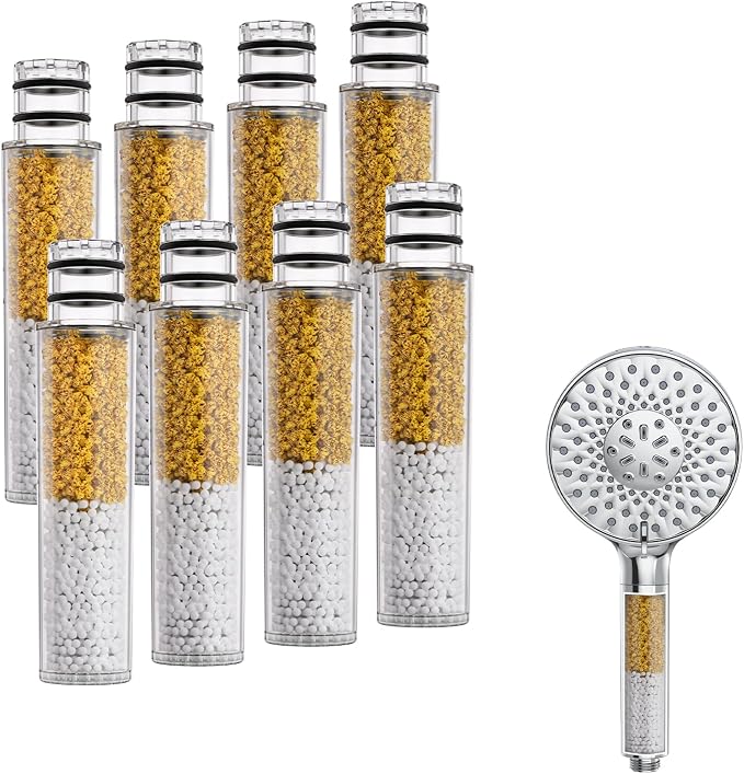 SR SUN RISE Shower Filter for Handheld Shower Head, NSF Certified 8 Pack Replacement Filters for Hard Water Remove Chlorine and Harmful Substances Only Fits SR SUN RISE Shower Head