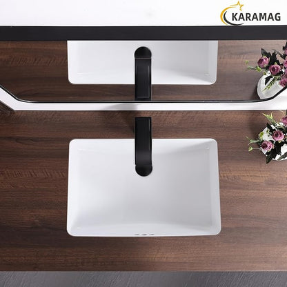 24 Inch Undermount Bathroom Sink Rectangle Undermount Sink White Ceramic Under Counter Bathroom Sinks with Overflow (23.8"x16.3")