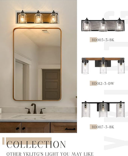 Vanity Lights for Bathroom Large 23", Farmhouse Rustic Vanity Light with Bubble Glass Shades, Brown 3 Light Bathroom Lighting Fixtures Over Mirror, Bath Wall Sconce Home Decor