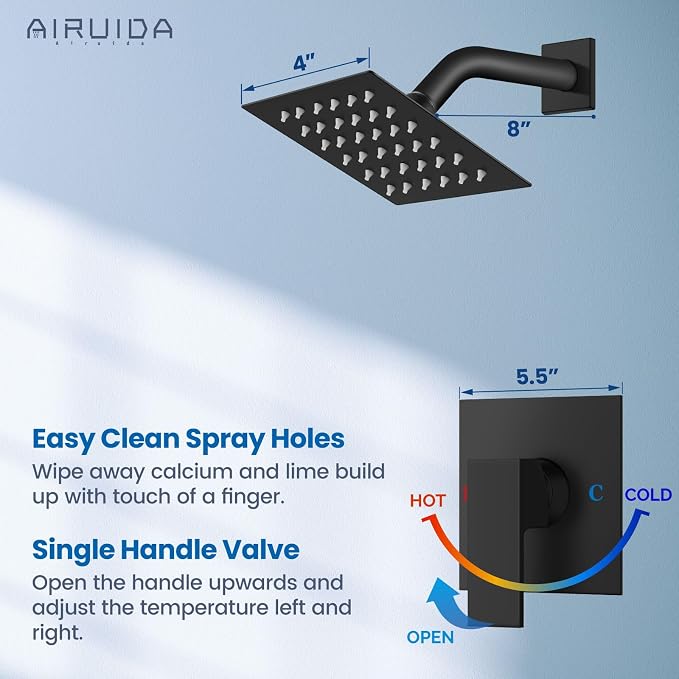 Airuida Shower Faucet Set,4 Inch Shower Valve Kit,Matte Black | Male Threads,Rough-in Valve Shower Trim Kit,Single Handle Control Shower Set