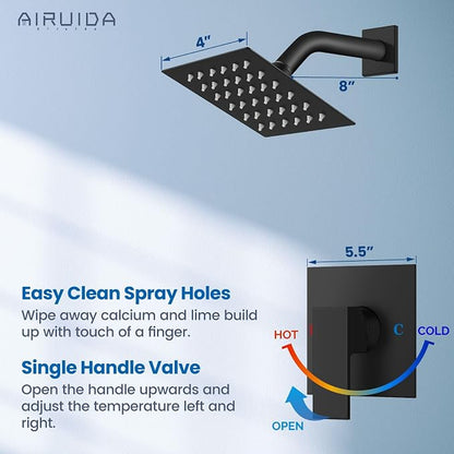 Airuida Shower Faucet Set,4 Inch Shower Valve Kit,Matte Black | Male Threads,Rough-in Valve Shower Trim Kit,Single Handle Control Shower Set