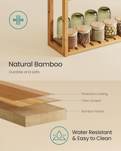 SONGMICS Bamboo Bathroom Shelf, 3-Tier Adjustable Plants Rack, Wall-Mounted or Stand, in the Living Room, Balcony, Kitchen, 5.9 x 23.6 x 21.3 Inches, Natural UBCB13Y