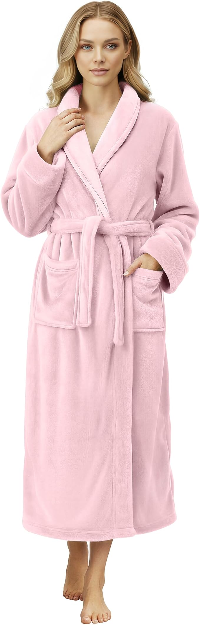 NY Threads Women's Fleece Shawl Collar Bathrobe Plush Long Spa Robe, Medium