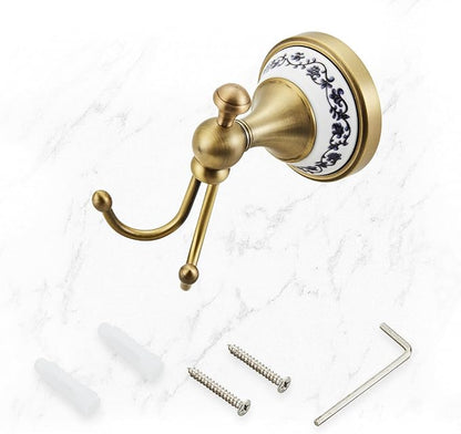 Double Wall-Mounted Coat Hooks for Hanging Towels, Clothes & Robes | Metal Double Hooks, Zinc Alloy Antique Brass Horn-Shaped Curved Towel Hooks YIGUANXIN