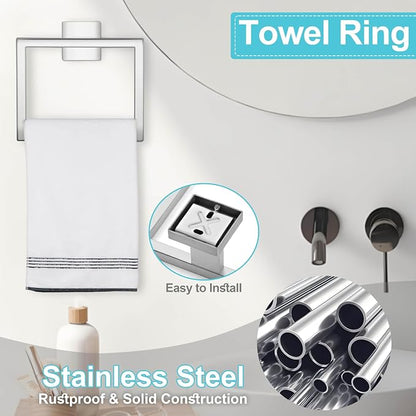 Herogo Bathroom Accessories Set, 23.5 Inch 5 Pieces Brushed Nickel Bathroom Hardware Set, Bath Towel Racks Bars with Toilet Paper Holder, Hand Towel Holder Ring & Hooks, Wall Mount