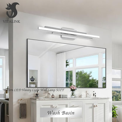 35 Inches Nickel LED Modern Bathroom Vanity Light Fixtures 25W Dimmable 5CCT Vanity Light Bar Over Mirror 3-Light Wall Light for Bathroom Over Mirror Picture Light