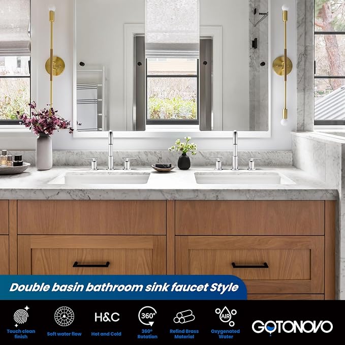 gotonovo 8 Inch Widespread Bathroom Sink Faucet 3 Hole 2 Handles Lavatory Basin with Pop Up Drain with Hot and Cold Mixer Valves Vintage Polished Chrome