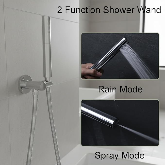 Hand Shower Head Chrome High Pressure Dual-Function Shower Wand | Jet Spray and Rainfall Modes, Brass, 7 Inch, High Flow, with 59 inch Hose and Bracket