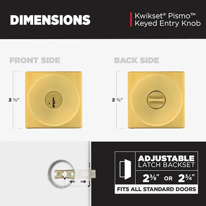 Kwikset Pismo Entry Door Knob with Lock and Key, Secure Keyed Handle Exterior, Front Entrance and Bedroom, Satin Brass, 10 Pack, Pick Resistant SmartKey Rekey Security