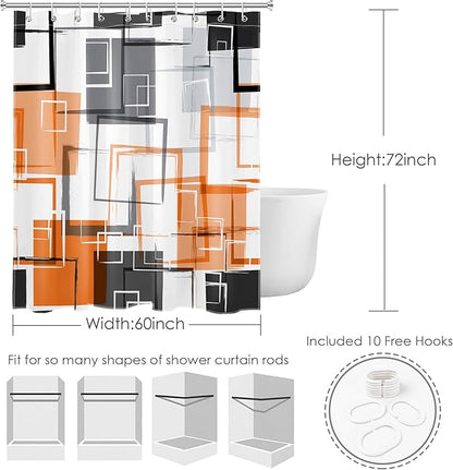 Orange Geometric Shower Curtain with Hooks,Gray Black and White Abstract Striped on White Fabric Shower Curtain for Bathroom Decor Modern Minimalist Shower Curtain Set,72L X 60W inches