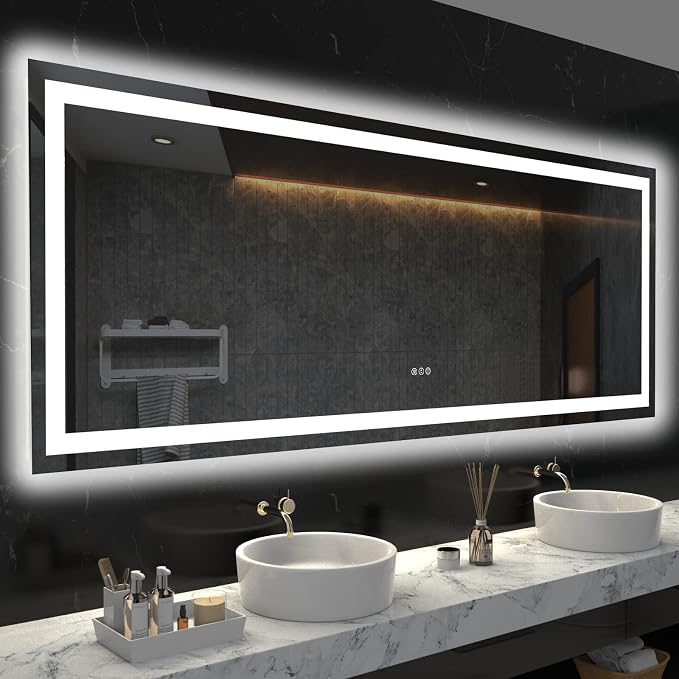 LOAAO 72"X36" LED Bathroom Mirror with Lights, UL Listed | Anti-Fog, Dimmable, 3 Color Temperature, Backlit + Front Lit, Memory Function, Tempered Glass