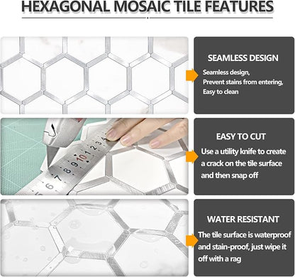 STICKGOO Hexagon Peel and Stick Backsplash Tile, Stick on Backsplash for Kitchen and Bathroom, White Marble Look PVC Mixed Metal Silver Self Adhesive Wall Tiles(10 Sheets, Seamless)