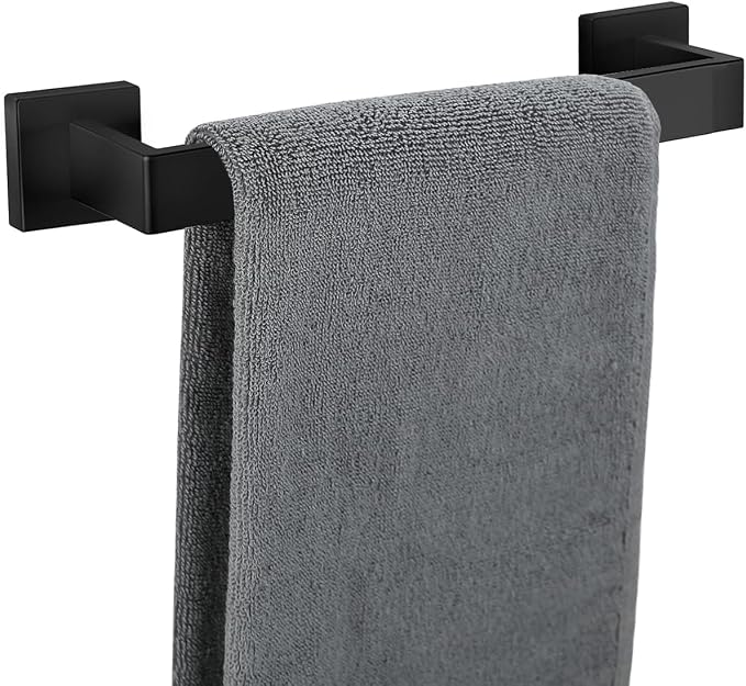 Towel Bar for Bathroom 12 Inch Matte Black Towel Holder 12/16/20/24/28/32/36 Inch Stainless Steel SUS304 Rustproof Towel Rack Modern Square Towel Rod for Bathroom Wall (1, Matte Black, 12 Inch)