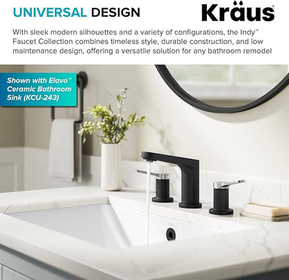 KRAUS Indy Widespread Bathroom Faucet in Spot-Free Brushed Nickel/Matte Black with 2 Handles, Pop Up Drain and Supply Lines, FUS-14103SFBNMB