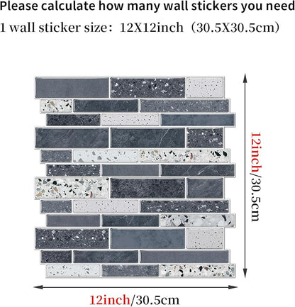 Alwayspon 10 Sheets 12" x12inch Grey Marble Terrazzo Effect Vinyl Tiles, Backsplash, Self-Adhesive Peel and Stick Wall Tile Stickers, Stick on Subway Tiles for Kitchen Bathroom Wall Decor
