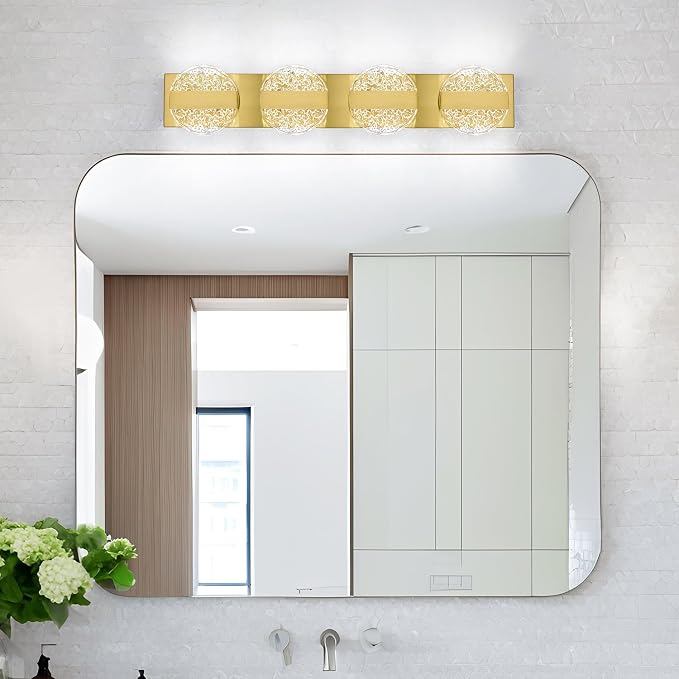 Luxury Brushed Gold Bathroom Vanity Light with High CRI 90+ LED for True Colors, 20W 6000K Cool White Modern Bathroom Lights Fixture Over Mirror for Makeup & Shaving