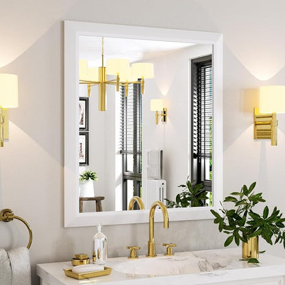Bathroom Mirror for Wall, 36x32 Inch (White) | HD Reflection, Tempered Glass, Thick Metal Framed Rectangle Mirrors for Over Sink, Vanity, Bedroom, Living Room, Entryway