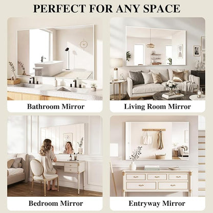 Koonmi White Rectangle Wall Mirror, 30x55 Inch Bathroom Mirror, Aluminum Frame Vanity Mirror for Entryway, Living Room, Bedroom Bathroom, Hangs Horizontally or Vertically