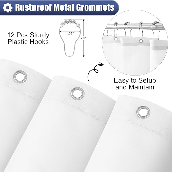OLANLY Luxury Royal Blue and White Ombre Shower Curtain Sets with 12 Hooks, Waterproof and Washable Decorative Shower Curtains for Bathroom, 72x72 Inches