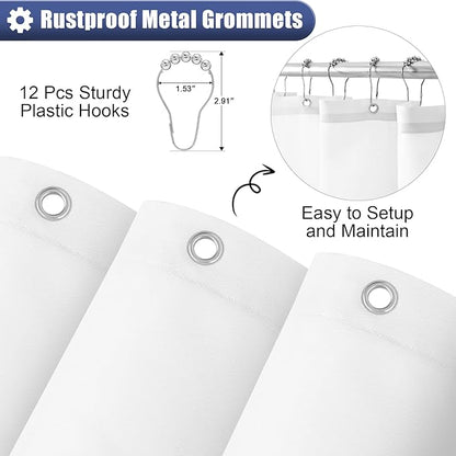 OLANLY Luxury Royal Blue and White Ombre Shower Curtain Sets with 12 Hooks, Waterproof and Washable Decorative Shower Curtains for Bathroom, 72x72 Inches