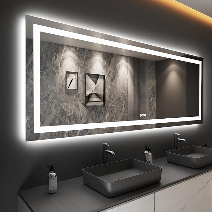 LOAAO 96"X36" LED Bathroom Mirror with Lights, UL Listed | Anti-Fog, Dimmable, 3 Color Temperature, Backlit + Front Lit, Memory Function, Tempered Glass