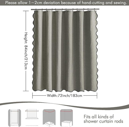 MIULEE 72"x84" Extra Long Scalloped Linen Shower Curtain Grey | Linen Textured, Waterproof, Washable, 12 Metal Hooks, Heavy Duty Cloth, Black Border, Shower Curtain for Bathroom Bathtub