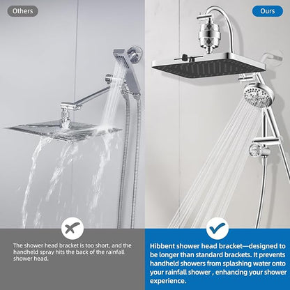 Hibbent 5-spray Dual Filtered Rainfall Shower Head with 10 Spray Handheld | High Pressure 13'' Showerhead Combo, Easy Reach 4-way Diverter Extension Arm with Pause Mode, 71'' Hose & Holder, Chrome