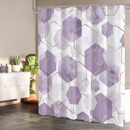 Litabel Small Stall Shower Curtain Set, Geometric Bathroom Decor 36x72 | Narrow Half Modern Minimalist Shower Curtais, Lavender Geometric Art Print Abstract Waterproof Bath Curtain