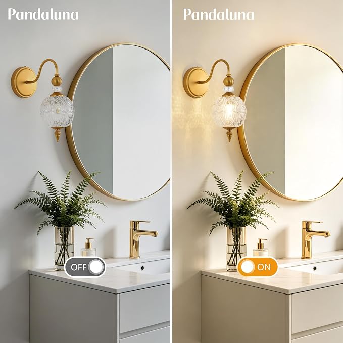 Vintage 1-Light Bathroom Vanity Light Wall Sconces, Matte Brass | Boho Style, Farmhouse Bathroom Decor, Ribbed Glass Shades, G9 base, Wall Mounted, Mid Century Wall Sconces Vanity Lighting