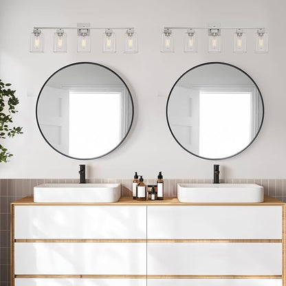 Espird 5 Light Bathroom Vanity Light - Brush Nickel Bathroom Light Fixtures Square Design & UL Certification, 31 Inch Long Light Fixtures Over Mirror for Bedroom & Restroom