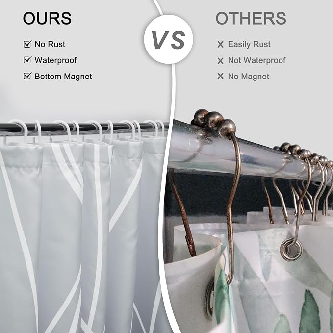Striped Shower Curtain for Bathroom, Ombre Grey, 72" W x 72" L | with Hooks, Modern Hotel Style, Water Repellent, Washable, Weighted Hem