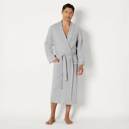 Amazon Essentials Men's Lightweight Cotton Waffle Bath Robe, Mid-Length Loungewear (Available in Big & Tall)