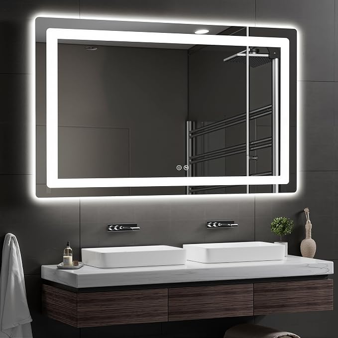 LED Bathroom Vanity Mirror with Lights, 30"x50" Lighted Wall Mirror | Front and Backlit, Anti Fog, Dimmable 3 Color Lighting, Memory Function, Shatterproof Glass, Plug in or Hardwired