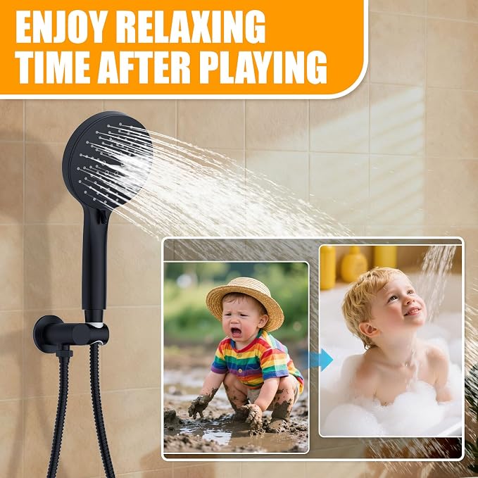 3 Functions Shower System，Modern Three-Setting 10-Inch Round Rain Shower Head and Faucet Set，Shower Faucet Set Complete Rough-in Valve and Trim Kit Included（Matte Black）