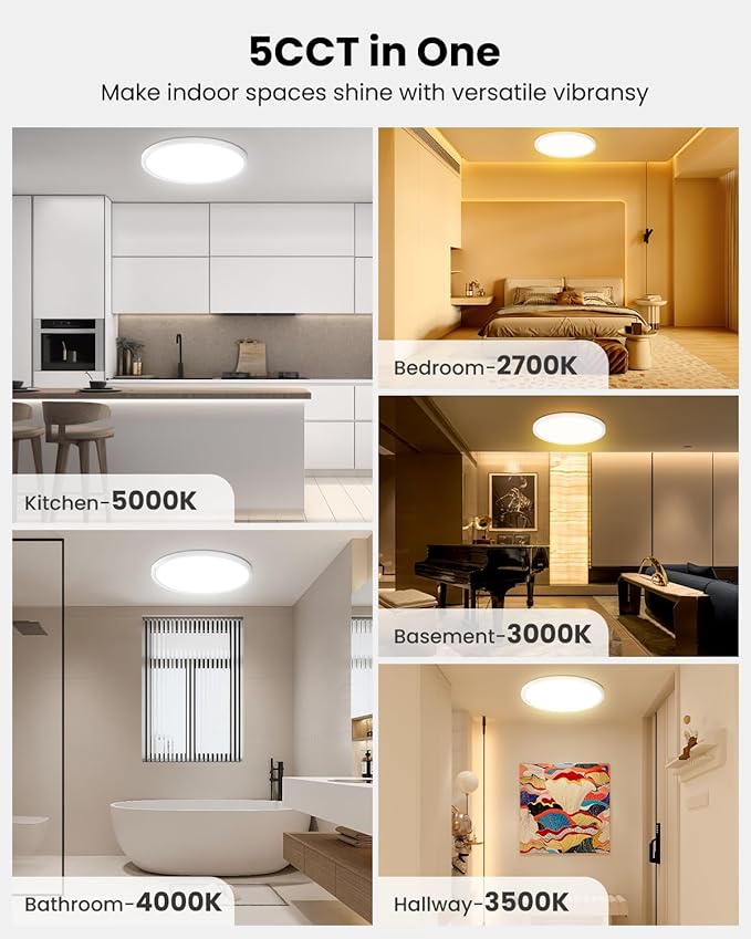 9 Inch Flush Mount LED Ceiling Light, Dimmable and 5CCT Selectable 0.67 Inch Super Slim Round Led Lights, 18W, 2000LM Low Profile Ceiling Light for Laundry, Utility Room, 9 Inch 4Pack White