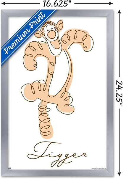 Trends International Disney Simple Moments Line Art - Tigger Wall Poster, 22.4L x 14.7W, Silver Framed Version