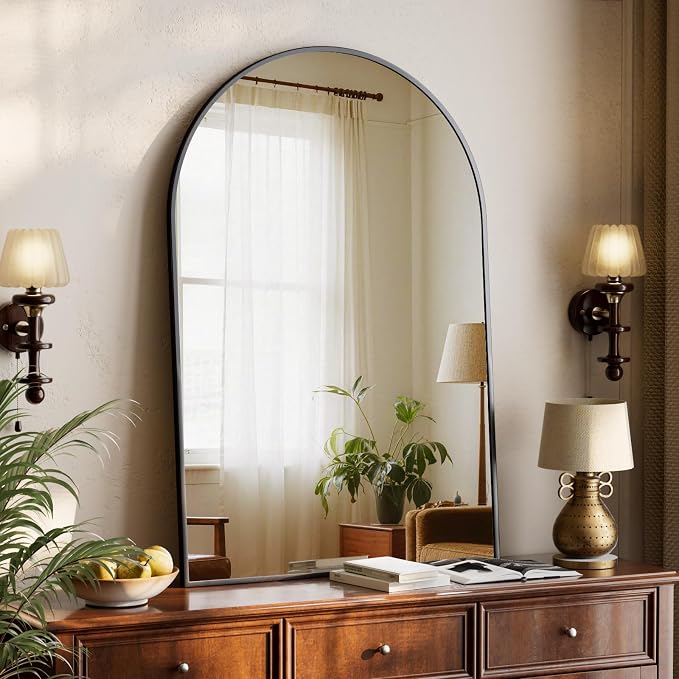 XRAMFY 32"x48" Arched Bathroom Mirror with Aluminum Frame Arched Wall Mounted Vanity Mirror for Entryway, Bedroom, Living Room, Black