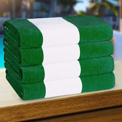 Superior Cotton Striped Beach Towels, Colorful Towels for Adult, Kid, Pool, Swimming, Sand, Travel, Large Oversized, Absorbent, Fast Drying, Bath Basics, Cabana Collection, Set of 4, Dark Green