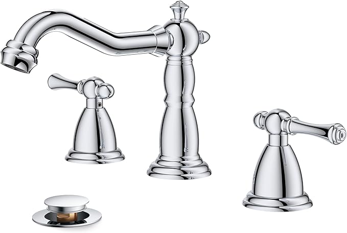 FORIOUS Bathroom Sink Faucet 3 Holes, 2 Handle Faucet for Bathroom Sink with Pop-Up Drain and Water Supplies for Commercial, Vanity, Lavatory, Restroom, Farmhouse (Chrome)