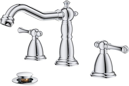 FORIOUS Bathroom Sink Faucet 3 Holes, 2 Handle Faucet for Bathroom Sink with Pop-Up Drain and Water Supplies for Commercial, Vanity, Lavatory, Restroom, Farmhouse (Chrome)